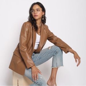 NWOT Sans Souci Faux Leather Blazer in Camel Size Medium